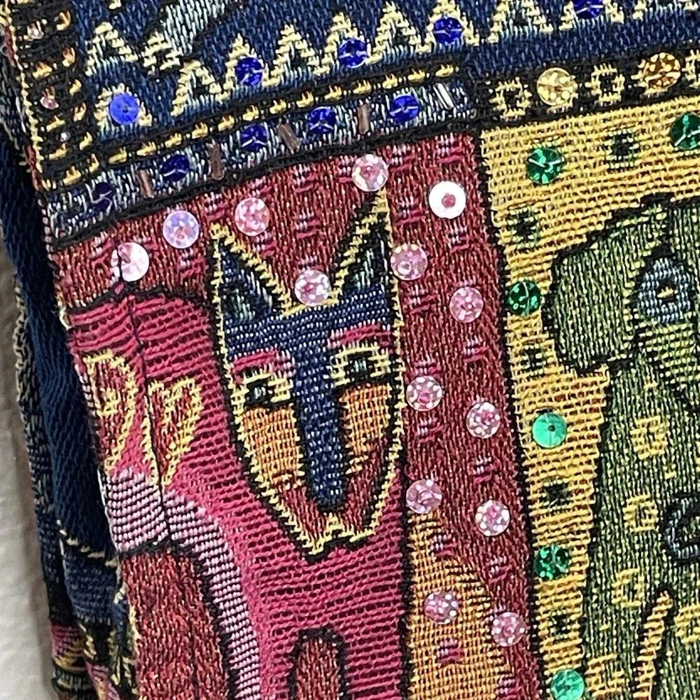 Laurel Burch Tapestry Cats Dogs Sequins Shoulder Bag‎ Purse Tote